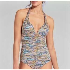 Athleta Swimsuit Womens Medium Aqualuxe Paisley Halter One Piece Resort Travel